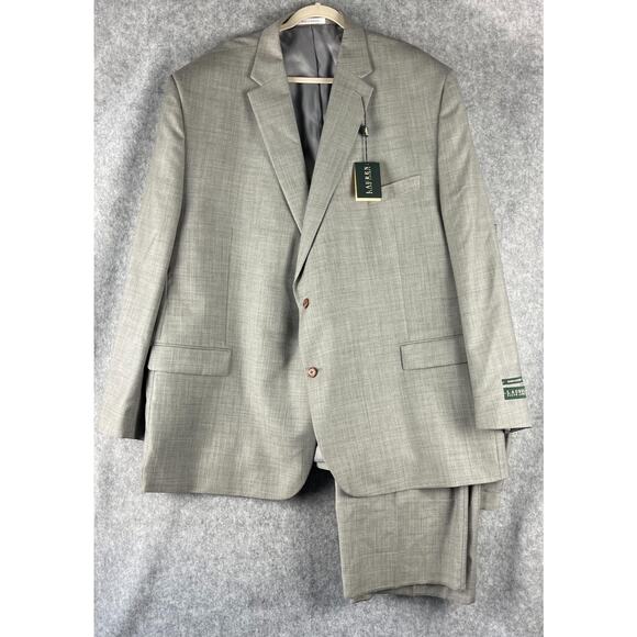 Lauren Ralph Lauren Wool 2 Piece Suit Gray Blazer 56L Pant 53 Unhemmed $740 NEW